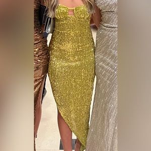 Camila Coelho Yellow sparkly revolve dress